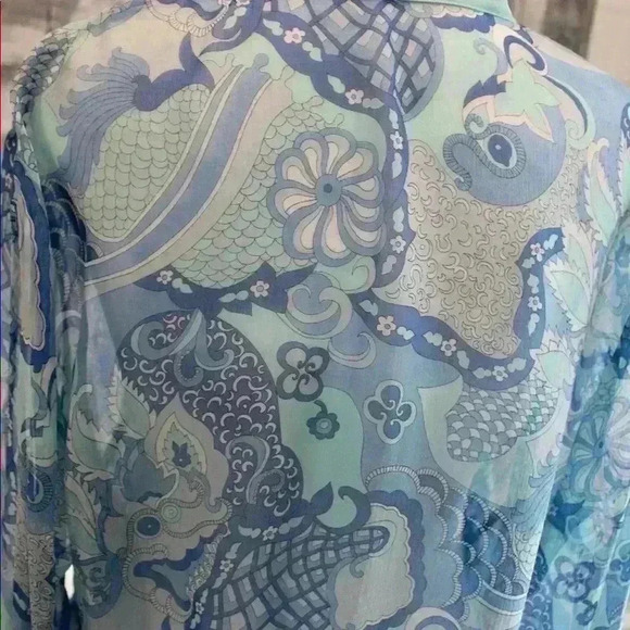 J.McLaughlin Sheer Paisley Tunic Style Top Drawstring Waist Size 8 - Picture 16 of 16